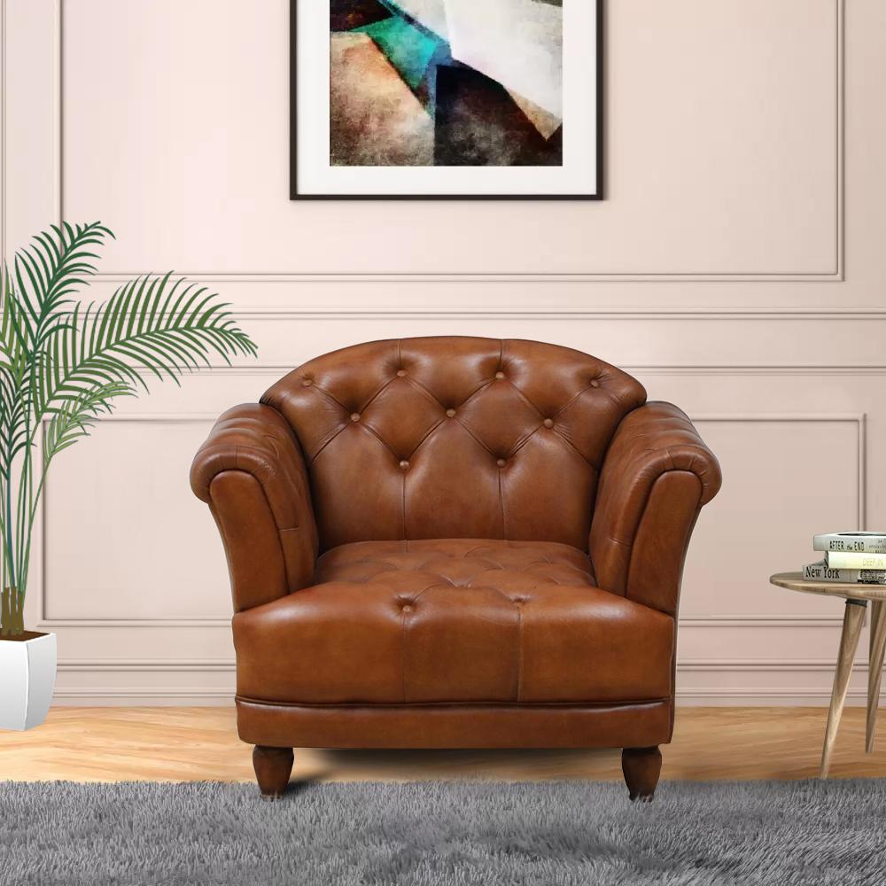 Smara 1 Seater Leather Sofa in Tan Colour