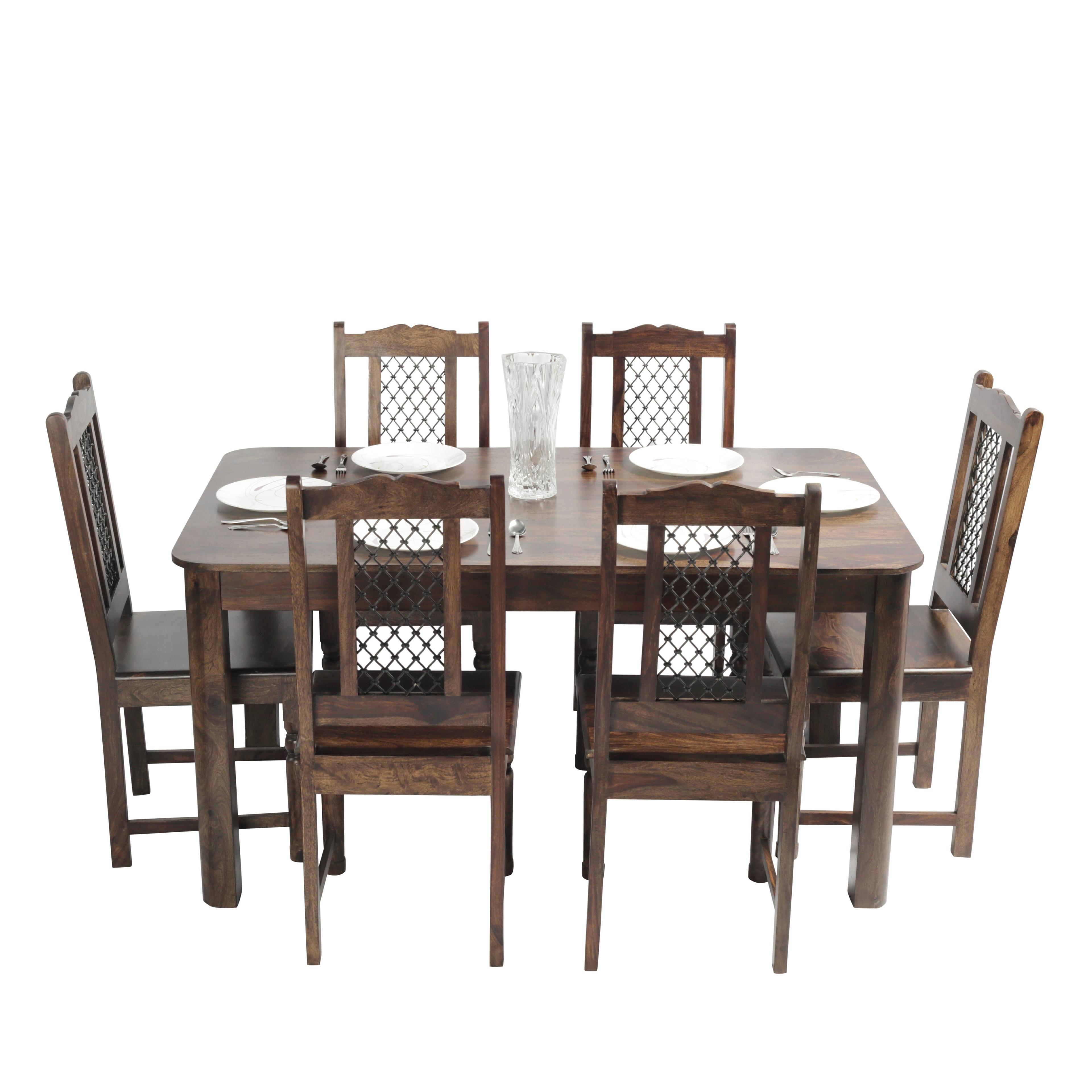 Nadia 1+6 Sheesham Wood Dining Set in Walnut Colour