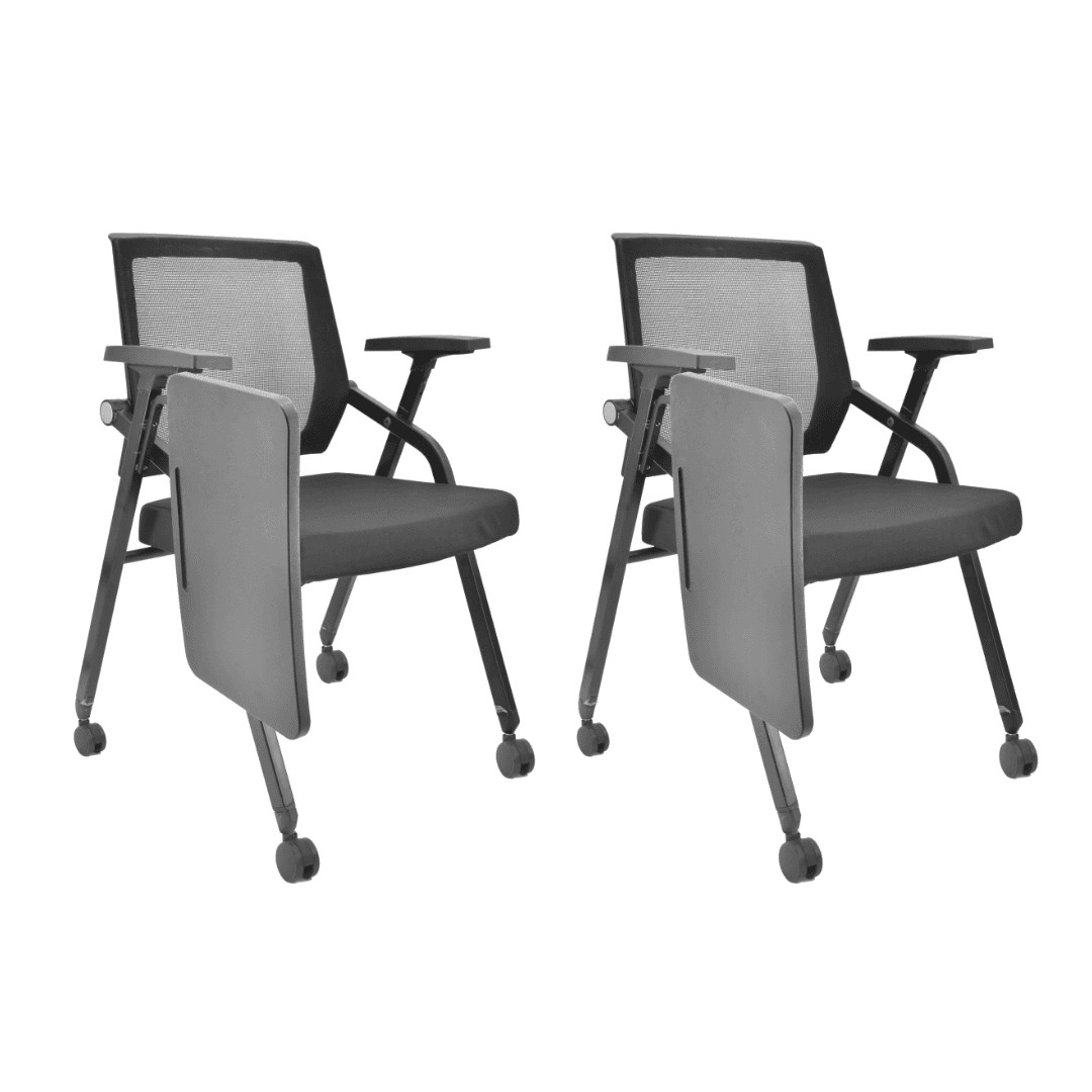 Dim Set of 2 Training Chair with Writing Pad & Wheel in Black Colour