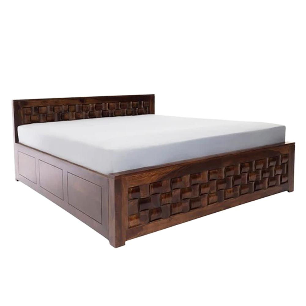 Latis Hydraulic Sheesham Wood Queen Size Bed in Provincial Teak Finish  