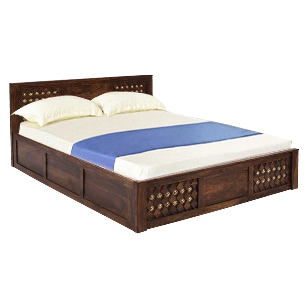 Carrera Hydrualic Sheesham Wood Queen Size Bed in Provincial Teak Finish  