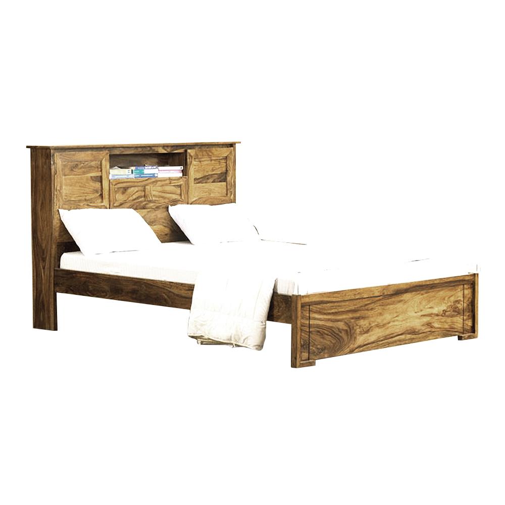 Erin Queen Size Sheesham Wood Bed With Head Side Storage