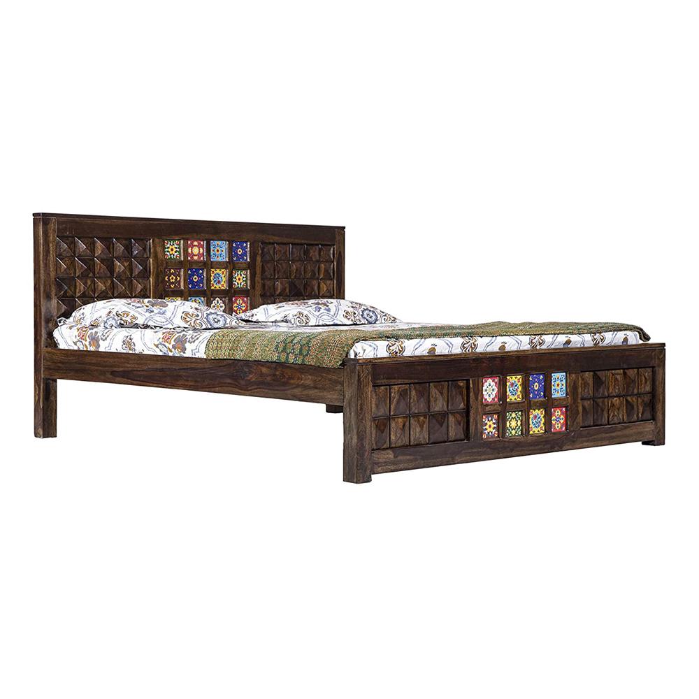 Keith Queen Size Solid Wooden Bed In Provincial Teak Finish