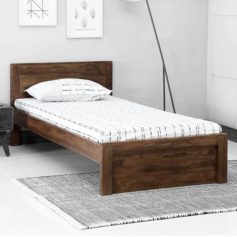 Kun Sheesham Wood Single Size Bed in Natural Teak Finish