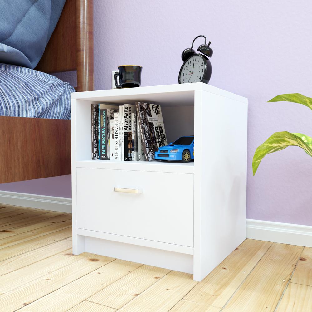Herlev Engineered Wood Bedside Table in White colour Colour