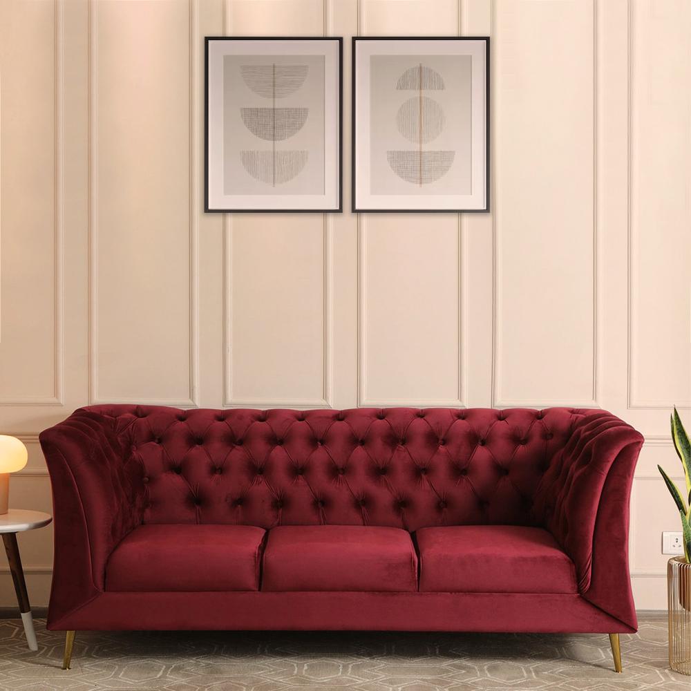 Palmer 3 Seater Suede Sofa in Red Colour