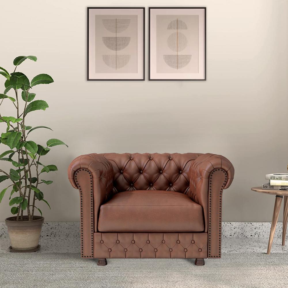 Demi 1 Seater Leatherette Sofa in Brown Colour