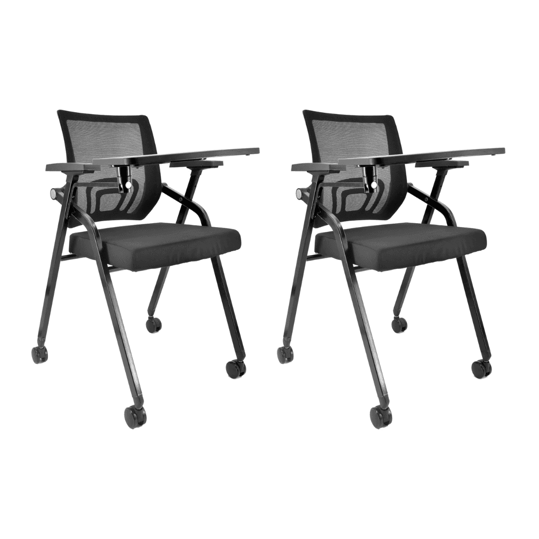 Cedar Foldable Set of 2 Training Chair With Writing Pad and Wheel in Black Colour