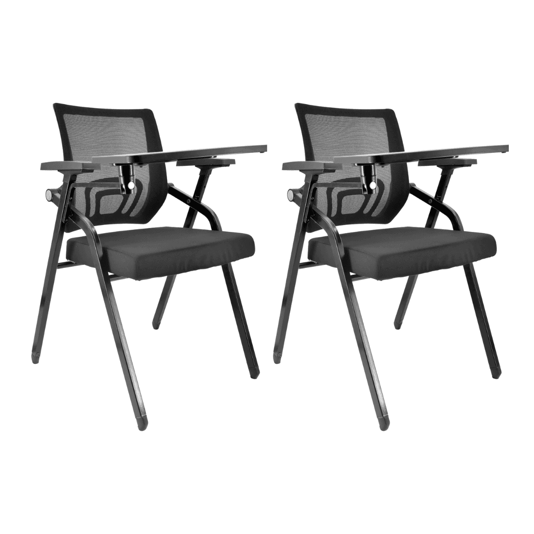 Cedar Foldable Set of 2 Training Chair With Writing Pad in Black Colour