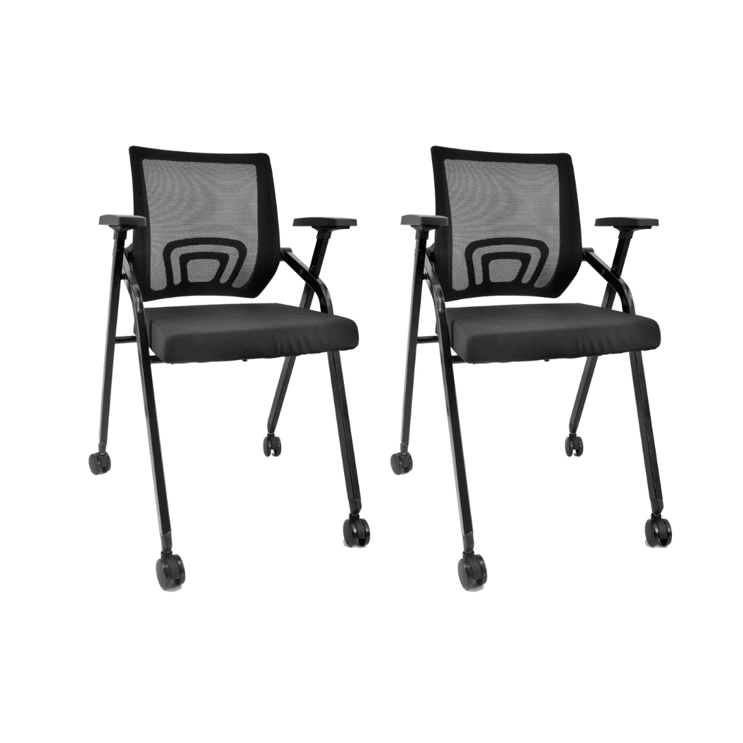 Cedar Foldable Set of 2 Training Chair With Wheel in Black Colour