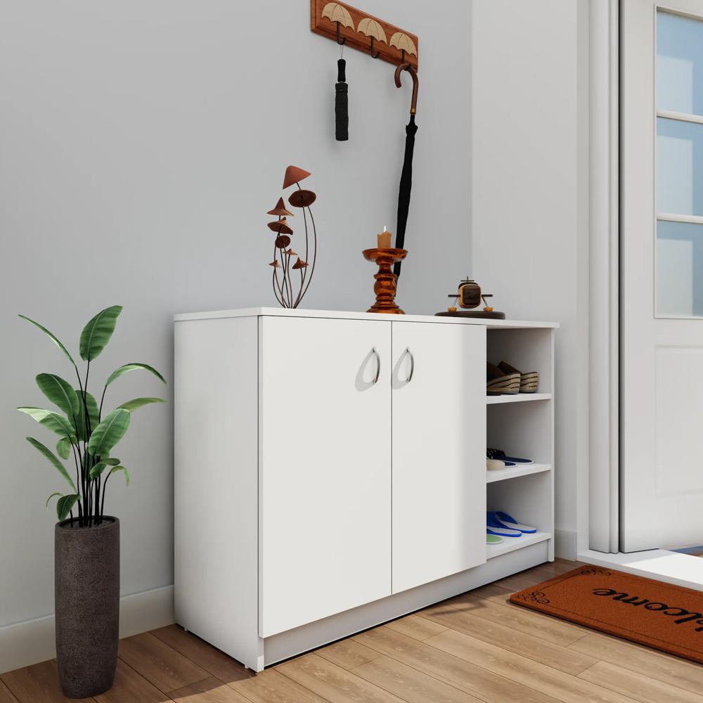 Langer Engineered Wood Shoe Cabinet in White Colour