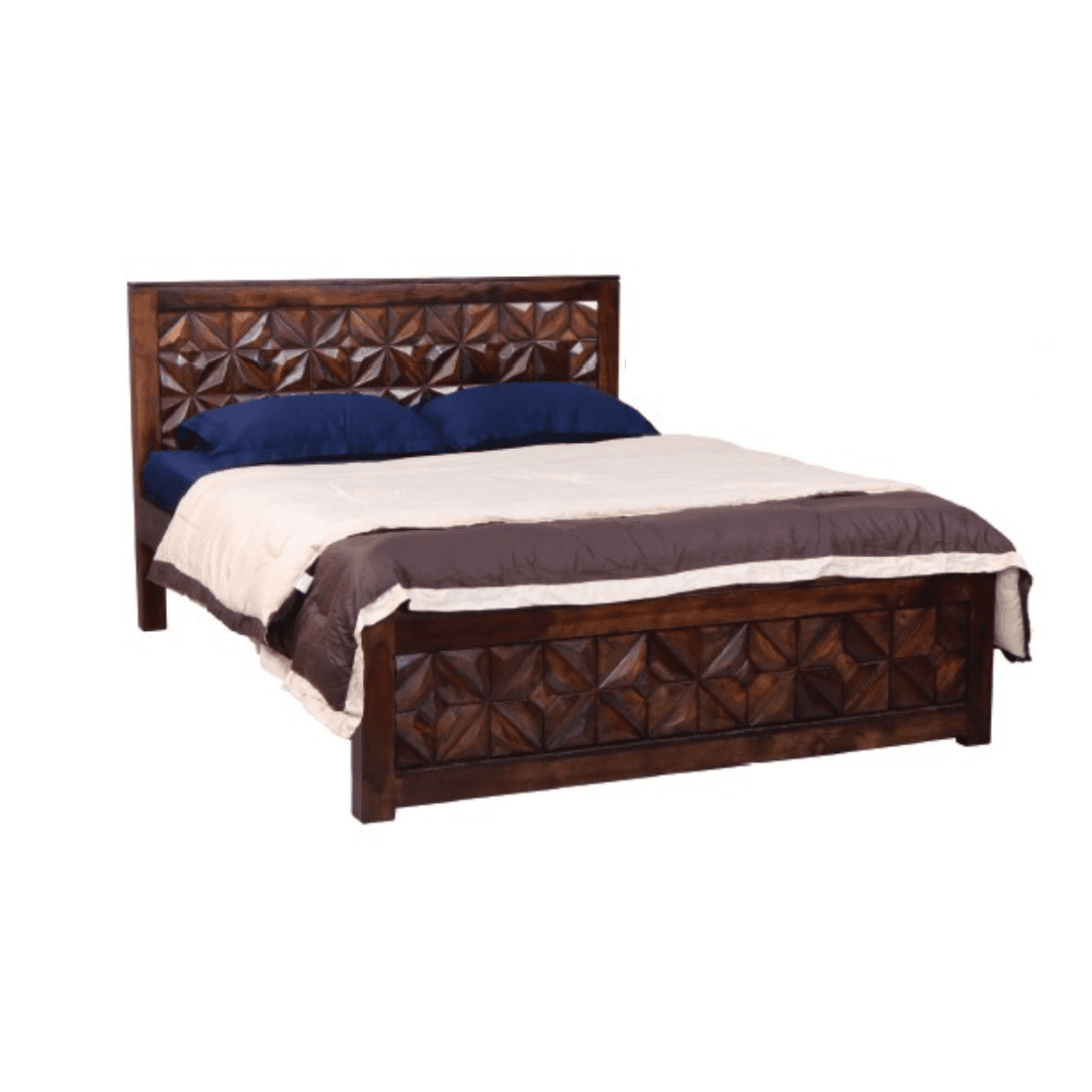 Cyner King Size Sheesham Wood Bed in Walnut Colour