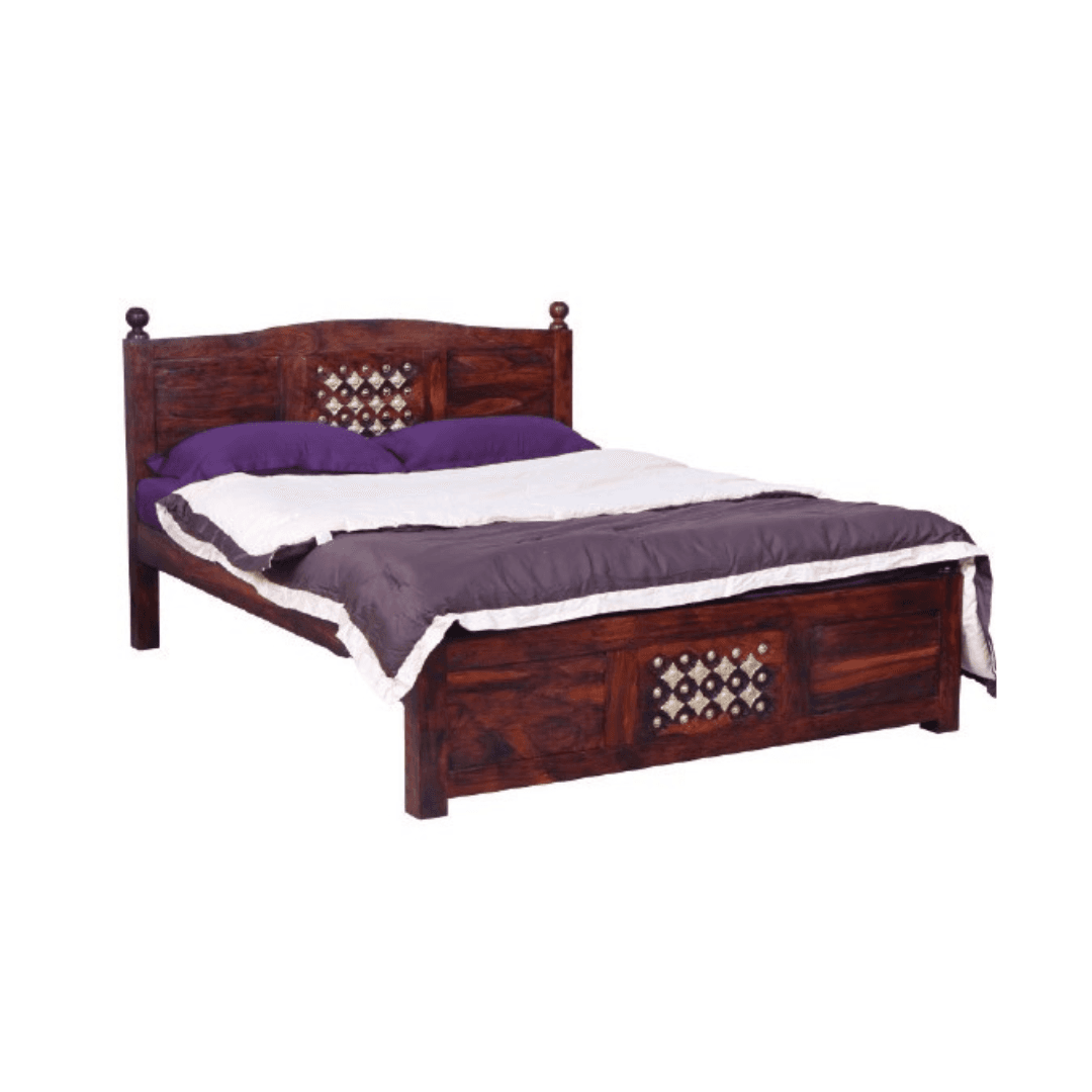 Deric King Size Sheesham Wood Bed in Walnut Colour