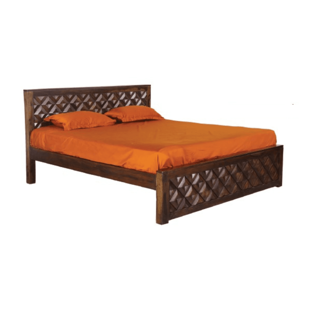 Cynric Queen Size Sheesham Wood Bed in Walnut Colour