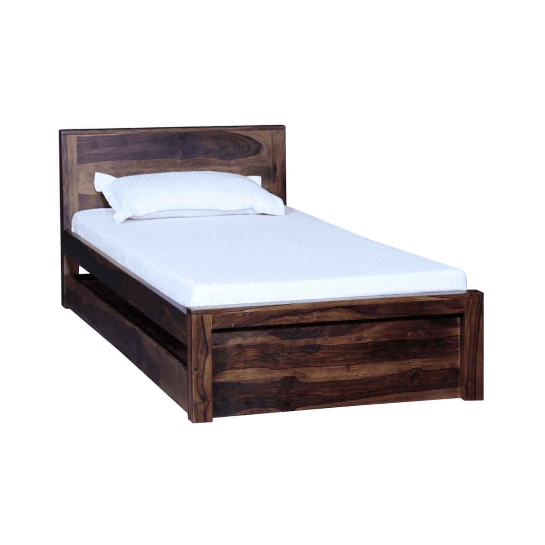 Bruno Single Size Sheesham Wood Bed with Storage