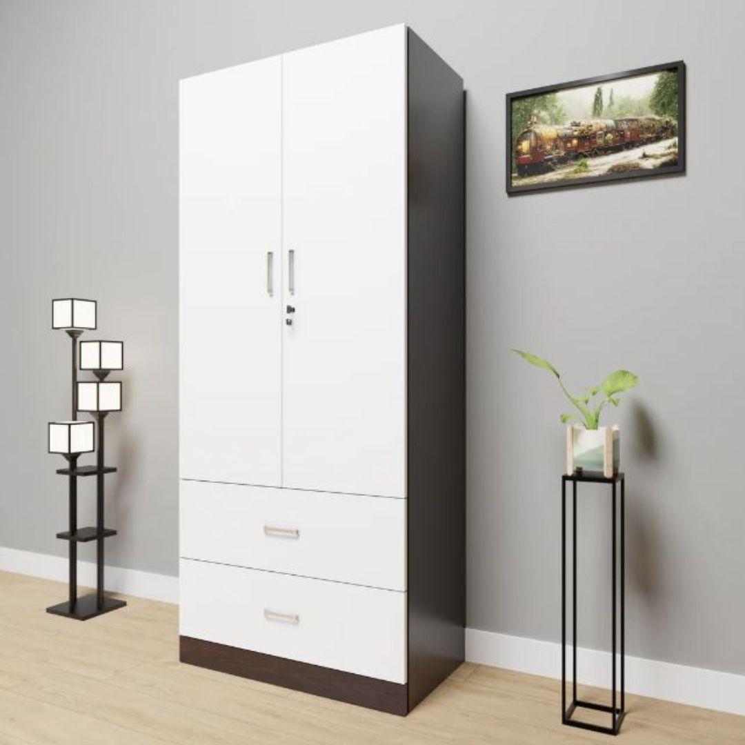 Ekon Engineered Wood 2 Door Wardrobe in White & Wenge Colour