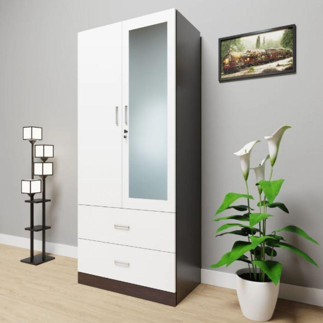 Ekon Engineered Wood 2 Door Wardrobe in White & Wenge Colour