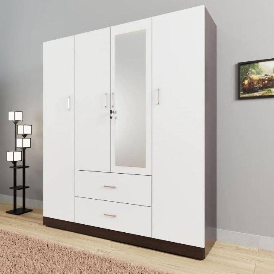 Dryon Engineered Wood 4 Door Wardrobe in White & Wenge Colour