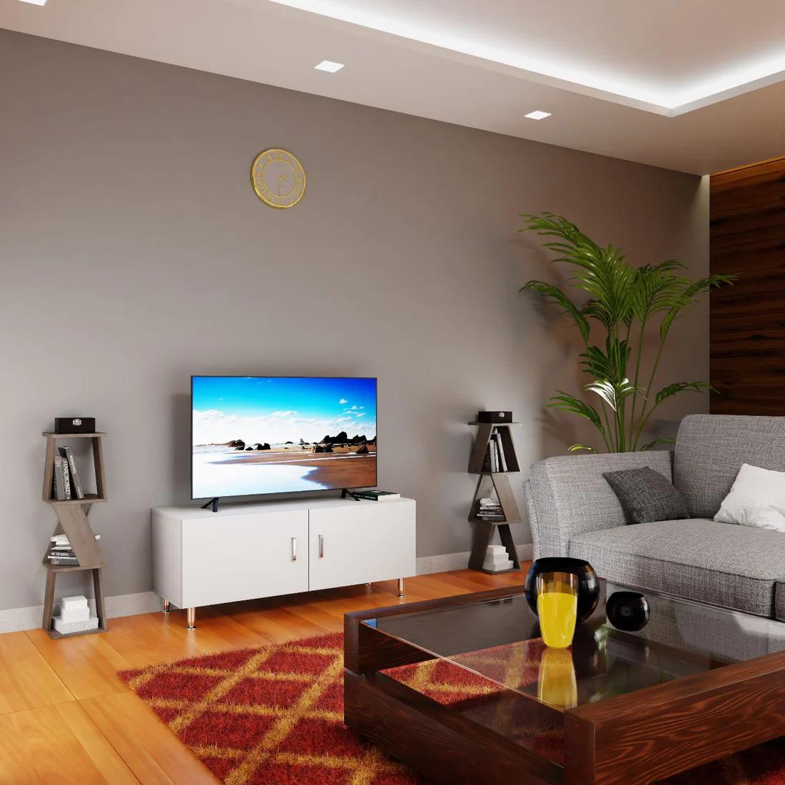 Hemi Engineered Wood TV Unit in White Colour