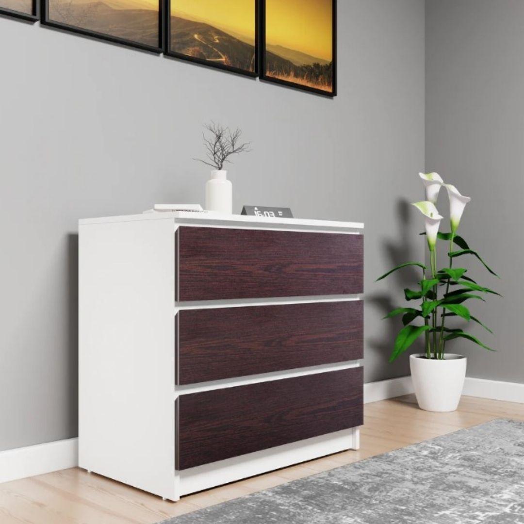 Neriah Engineered Wood Chest of Drawers in Wenge & White Colour