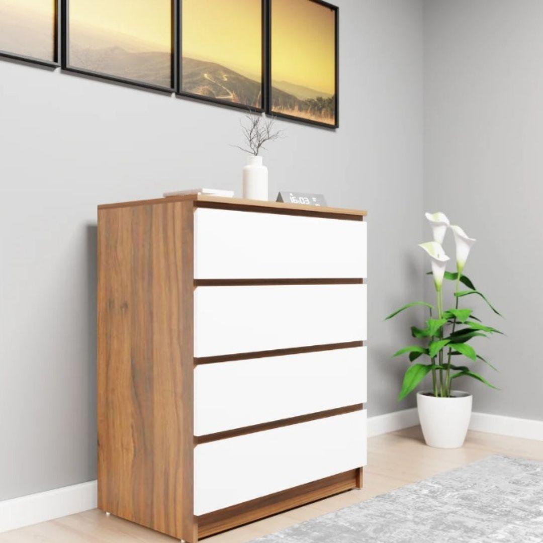 Winona Engineered Wood Chest of Drawers in Walnut & White Colour
