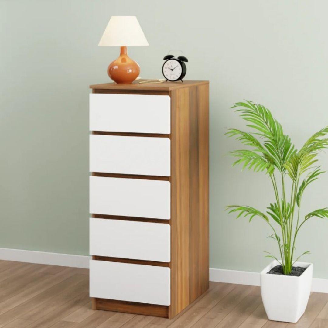 Giola Engineered Wood Chest of Drawers in Walnut & White Colour