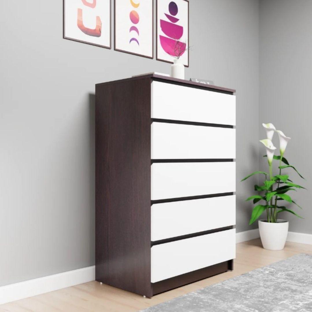 Wrenly Engineered Wood Chest of Drawers in Wenge & White Colour
