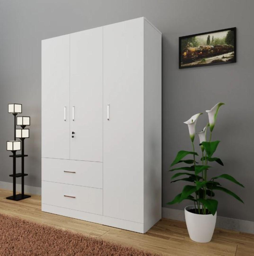 Fran 3 Door Engineered Wood Wardrobe in White Colour