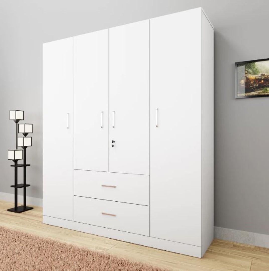Franlee 4 Door Engineered Wood Wardrobe in White Colour