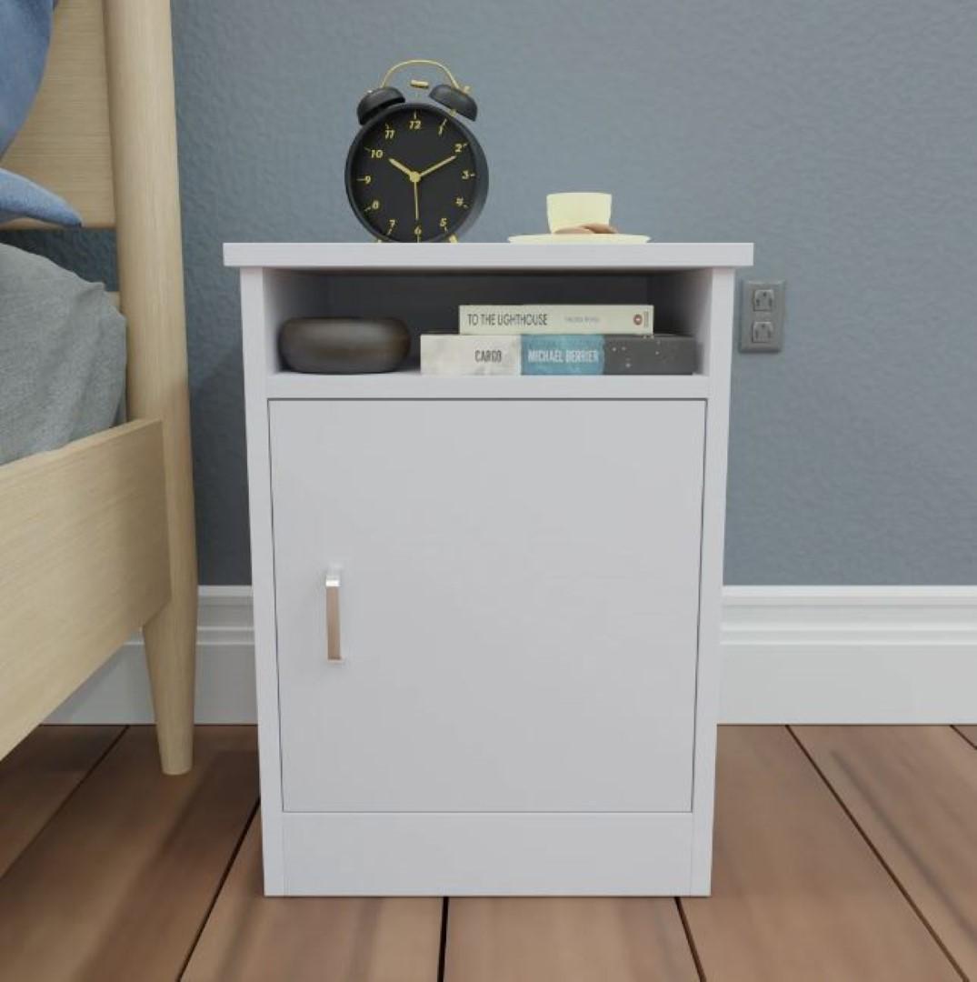 Benzo Engineered Wood Bedside Table in White Colour