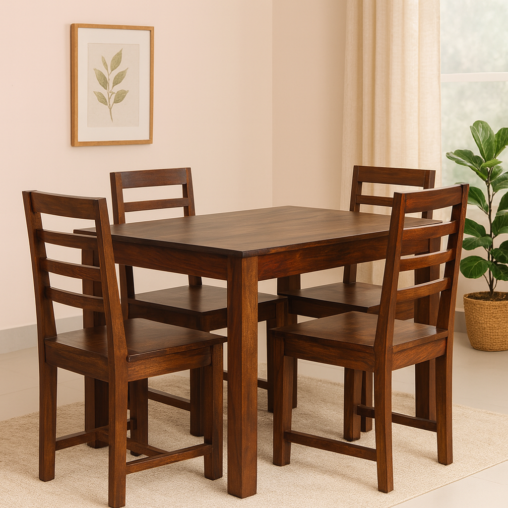 Boston 4 Seater Solid Sheesham Wood Dining set in Dark Walnut Finish