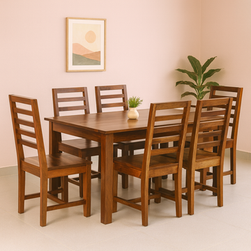 Boston 6 Seater Solid Sheesham Wood Dining set (Bench) in Dark Walnut Finish
