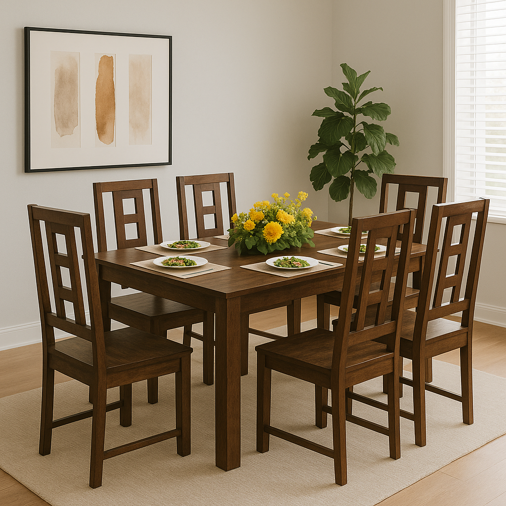 Jersey 6 Seater Solid Sheesham Wood Dining set (Bench) in Dark Walnut Finish