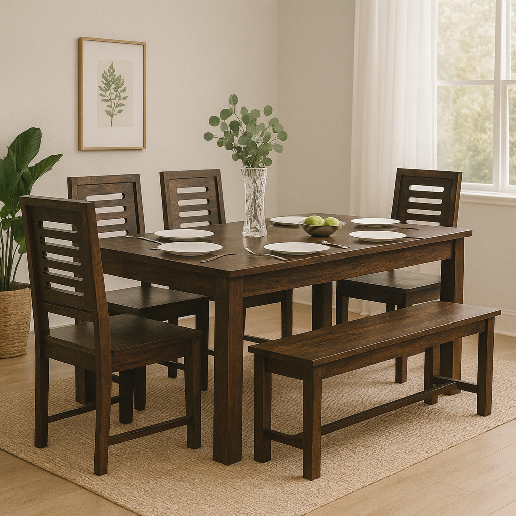 Jackson 6 Seater Solid Sheesham Wood Dining set in Dark Walnut Finish