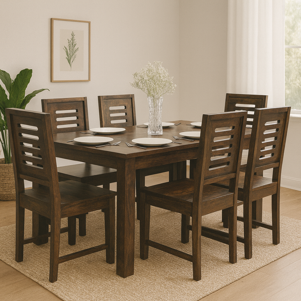 Jackson 6 Seater Solid Sheesham Wood Dining set (Bench) in Dark Walnut Finish