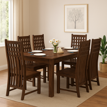 Clinton 6 Seater Solid Sheesham Wood Dining set in Dark Walnut Finish