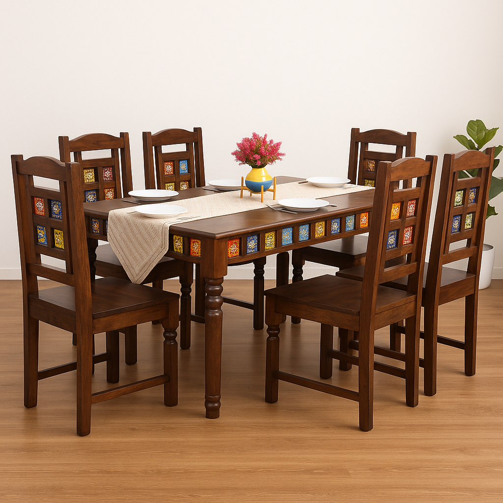 Amura 6 Seater Solid Sheesham Wood Dining set in Dark Walnut Finish