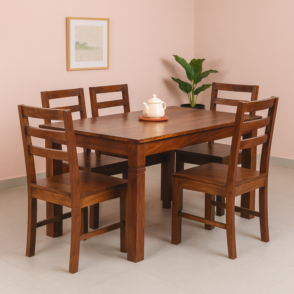 Oakland 6 Seater Solid Sheesham Wood Dining set in Dark Walnut Finish