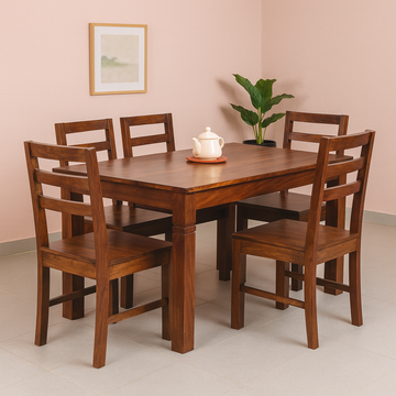 Oakland 6 Seater Solid Sheesham Wood Dining set in Dark Walnut Finish