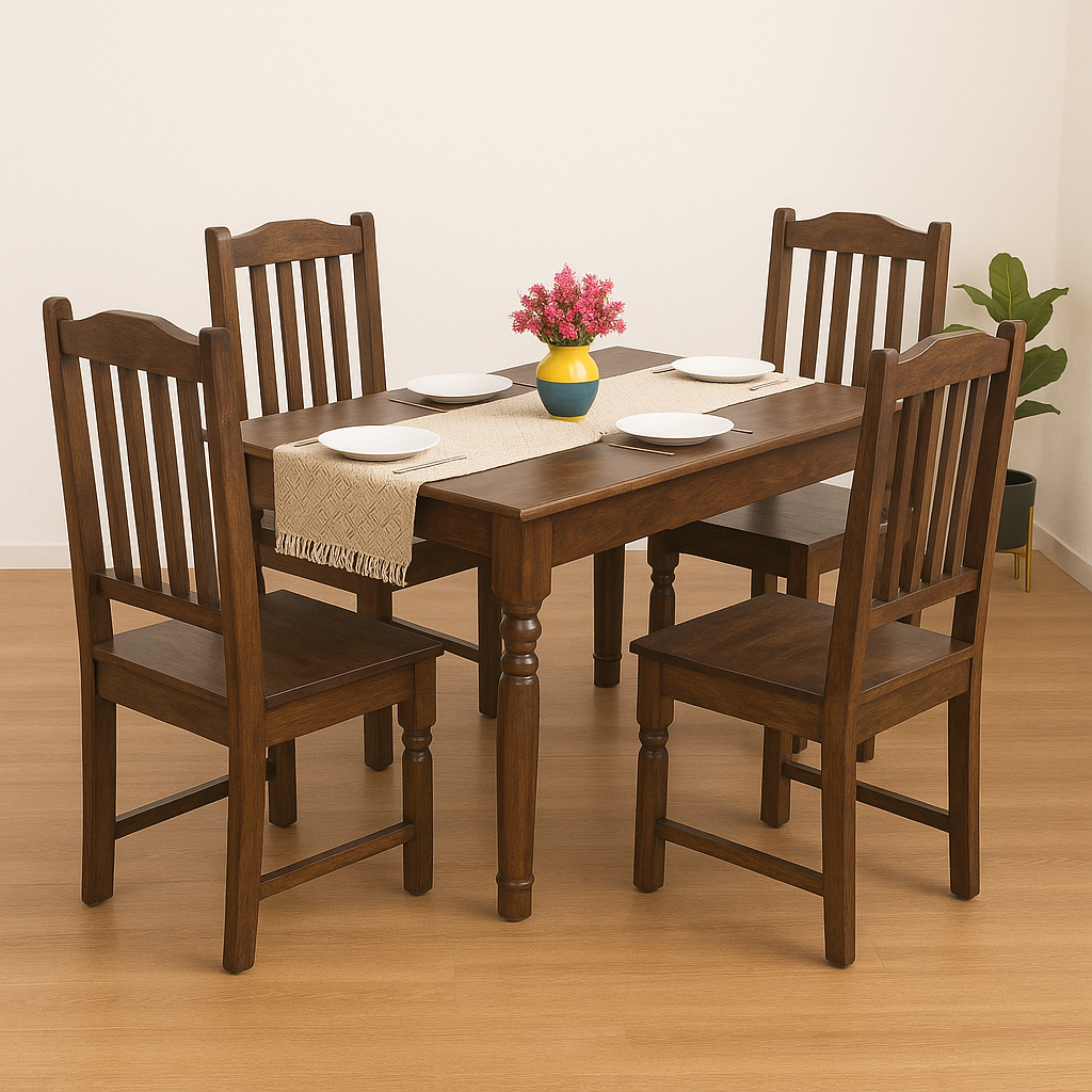 Rawat 4 Seater Solid Sheesham Wood Dining set in Dark Walnut Finish
