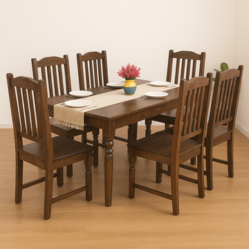 Rawat 6 Seater Solid Sheesham Wood Dining set in Dark Walnut Finish