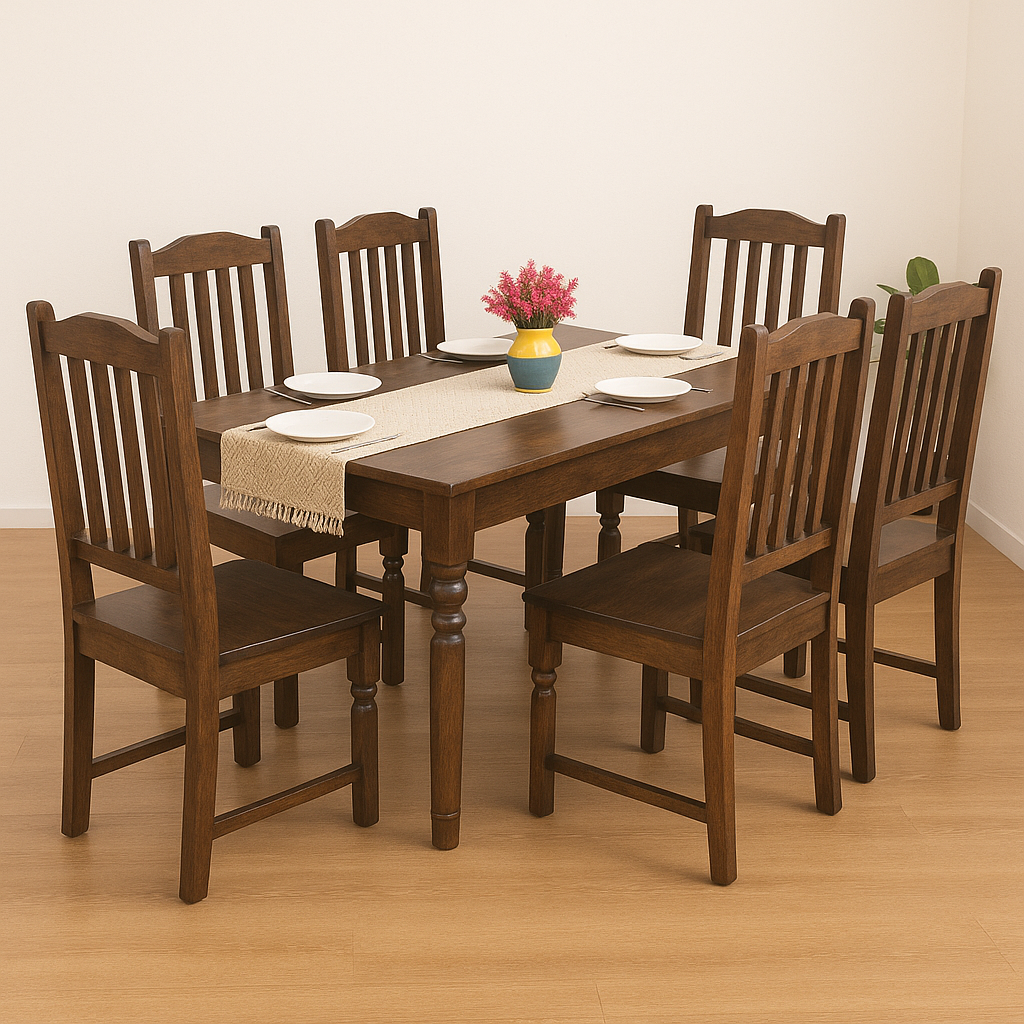 Rawat 6 Seater Solid Sheesham Wood Dining set (Bench) in Dark Walnut Finish