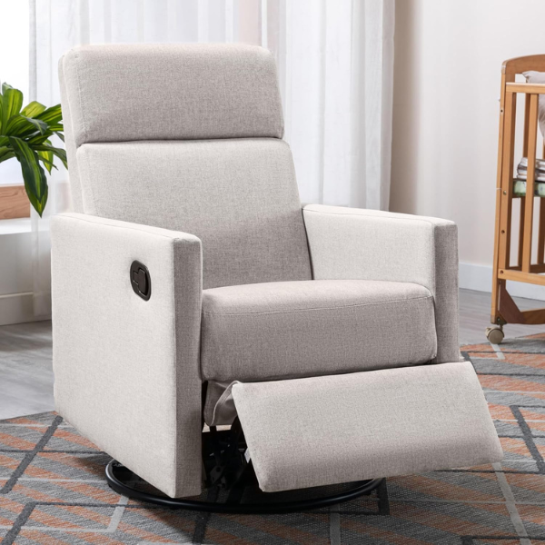 Glaze Rocking & Rotating Single Seater Fabric Recliner in Half White Finish