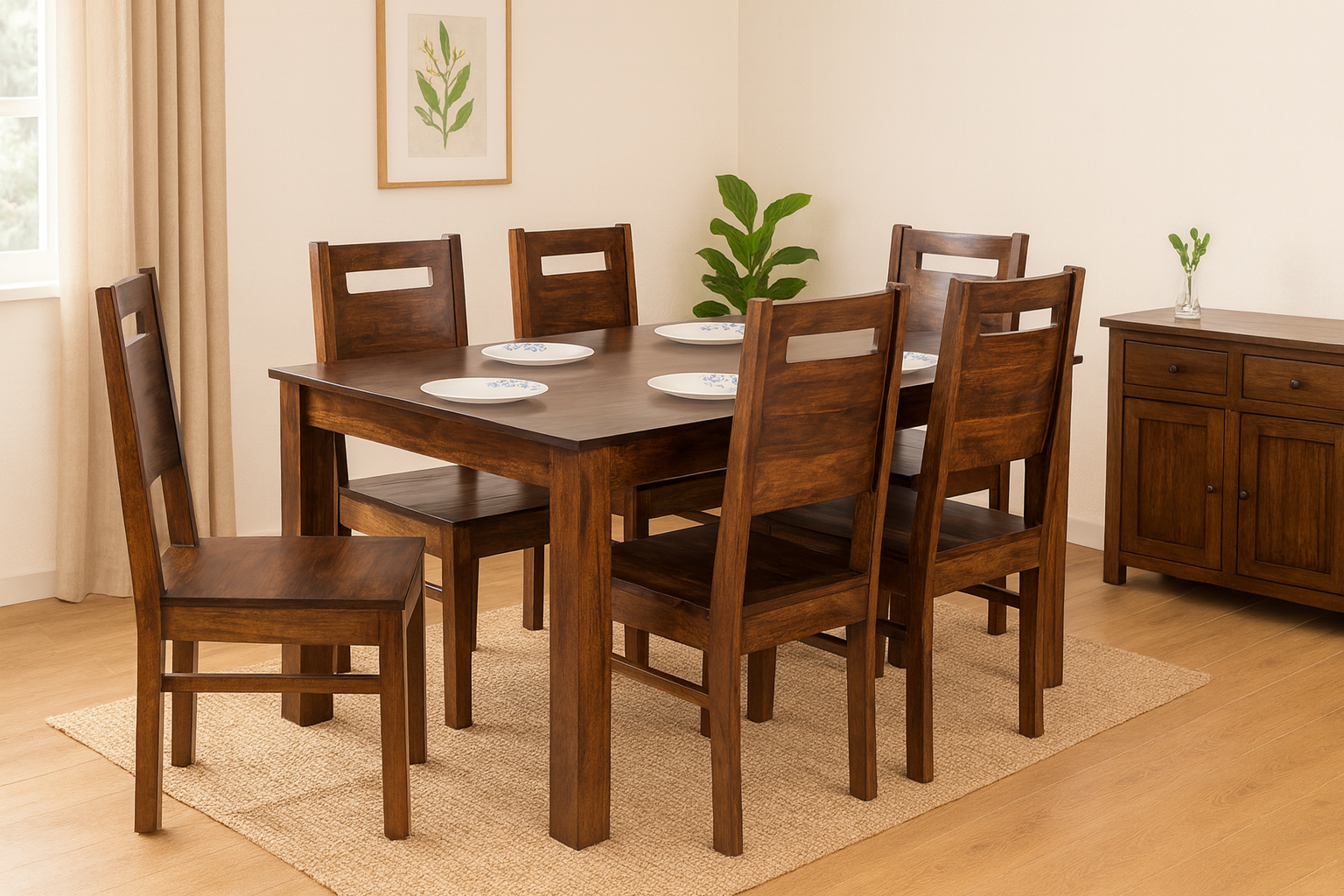 Amaze 6 Seater Solid Sheesham Wood Dining set in Dark Walnut Finish