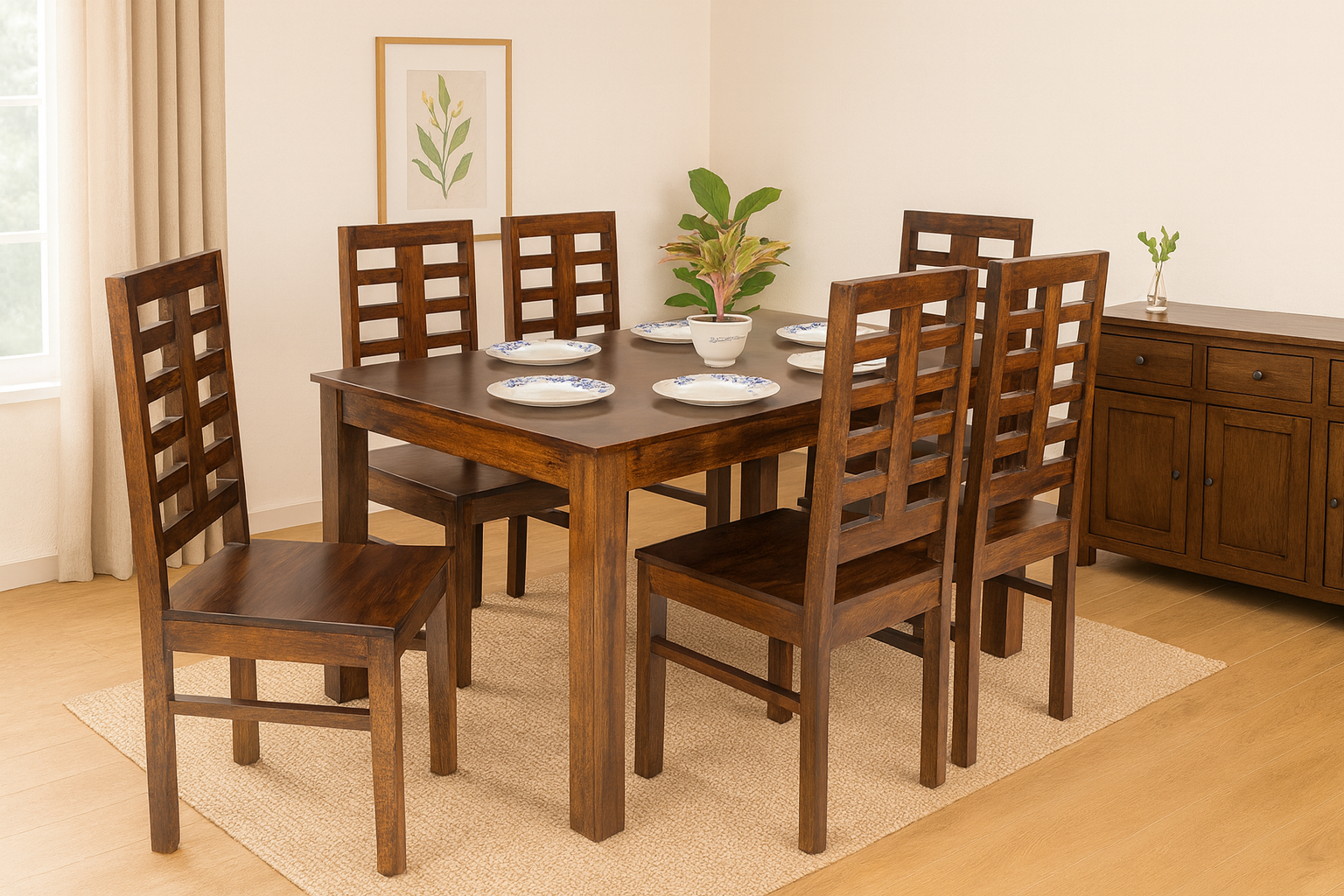 Urban 6 Seater XL Solid Sheesham Wood Dining set in Dark Walnut Finish