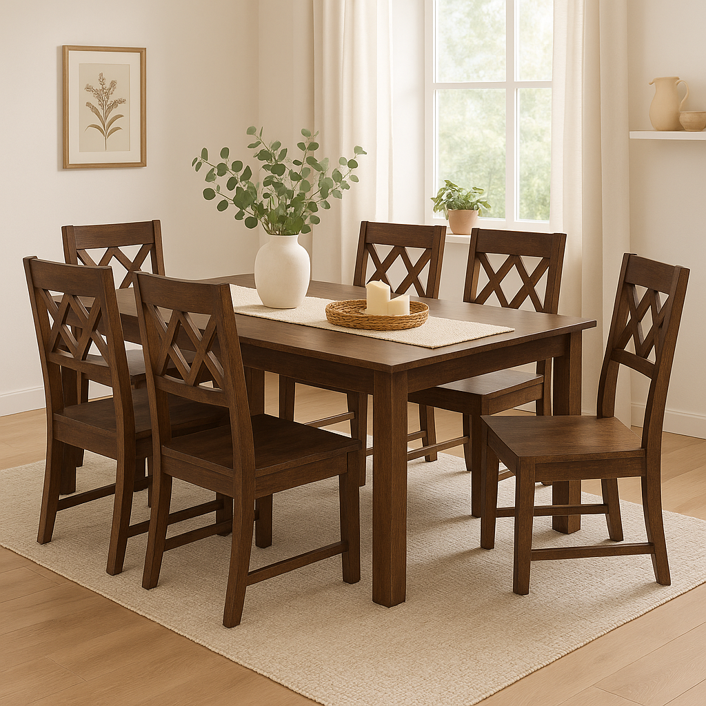 Riverside 6 Seater Solid Sheesham Wood Dining set (Bench) in Dark Walnut Finish