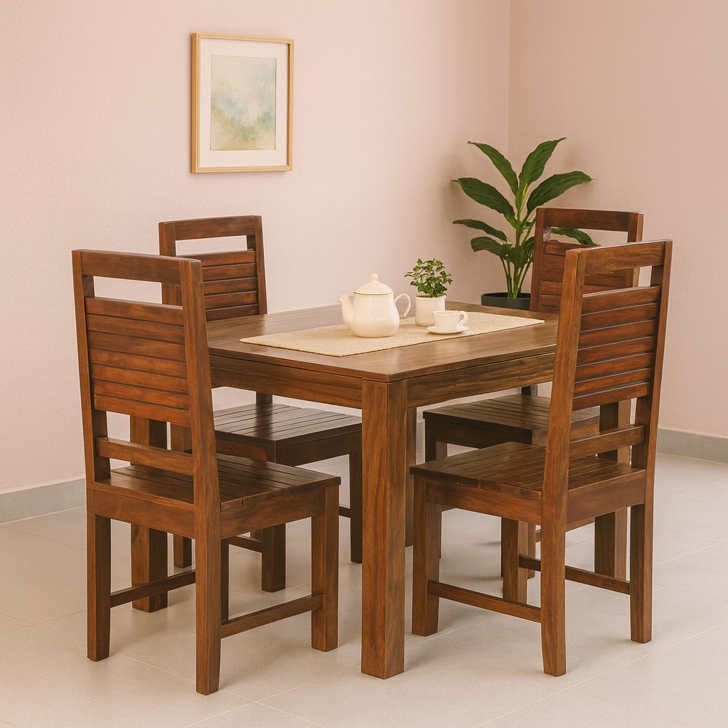 Grand 4 Seater Solid Sheesham Wood Dining set in Dark Walnut Finish