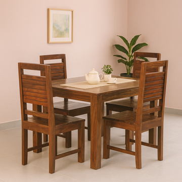 Grand 4 Seater Solid Sheesham Wood Dining set in Dark Walnut Finish