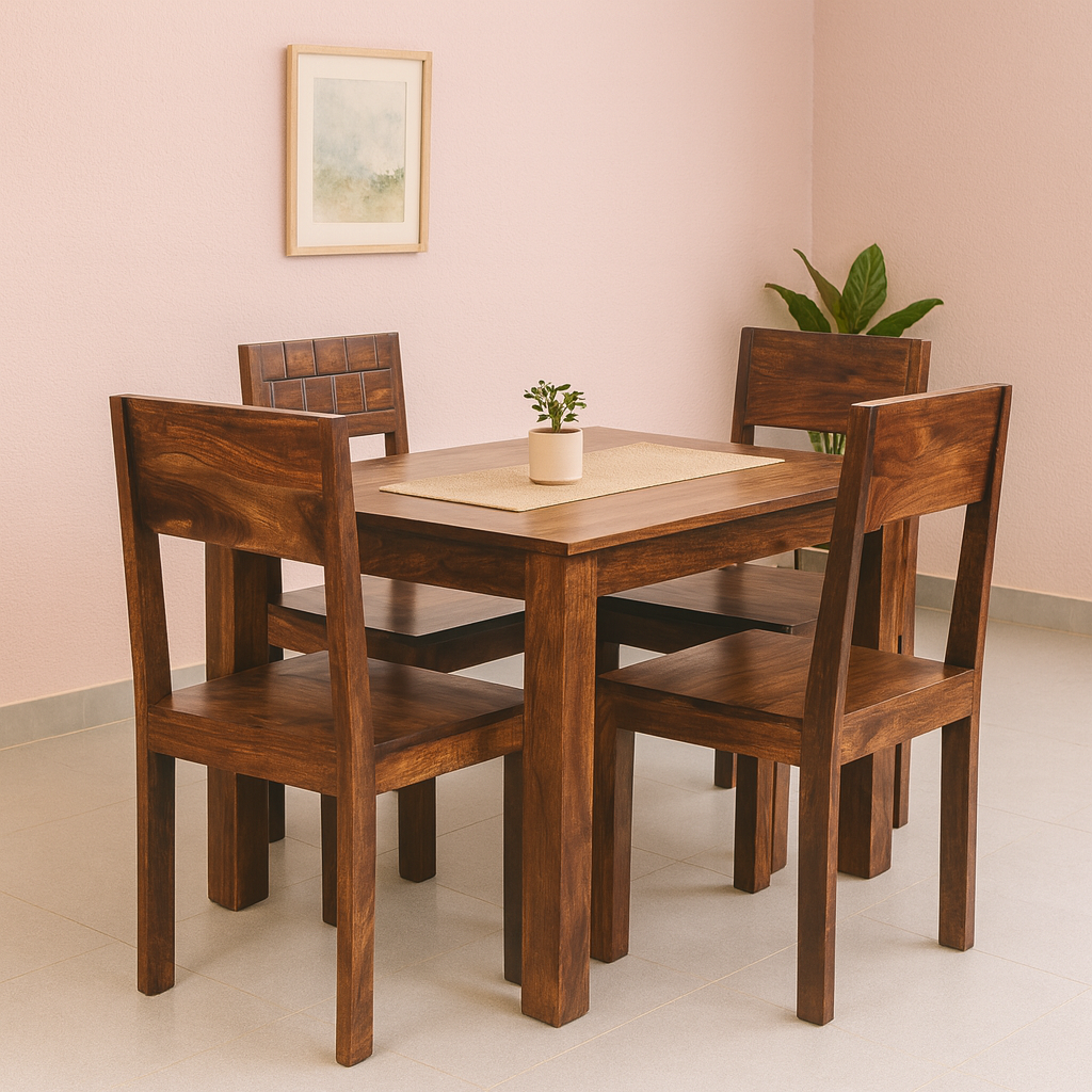 Brick 4 Seater Solid Sheesham Wood Dining set in Dark Walnut Finish
