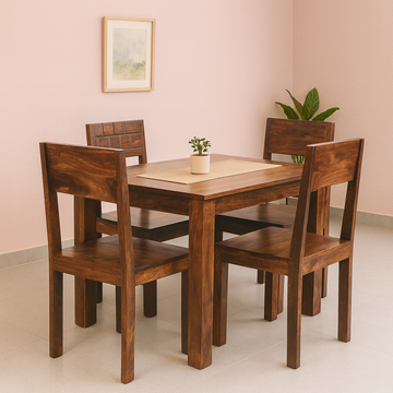 Brick 4 Seater Solid Sheesham Wood Dining set in Dark Walnut Finish